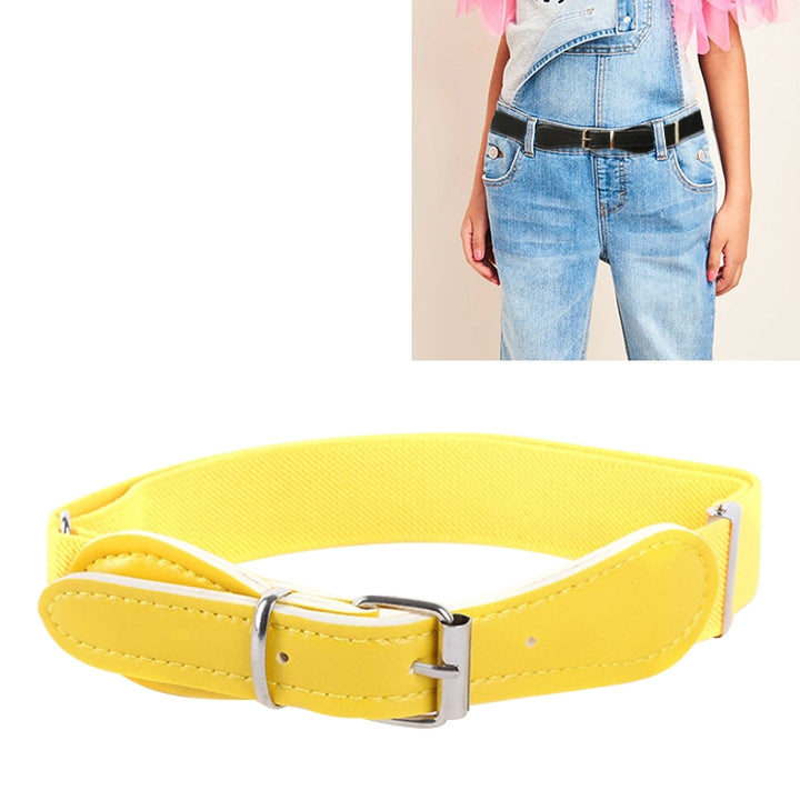 Kids Polyester + PU Leather Square Pin Buckle Adjustable Elastic Belt, 65cm