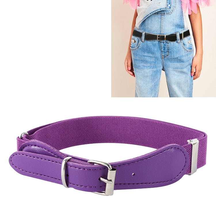 Kids Polyester + PU Leather Square Pin Buckle Adjustable Elastic Belt, 65cm