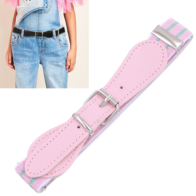 Kids Polyester + PU Leather Square Pin Buckle Adjustable Elastic Belt, 65cm