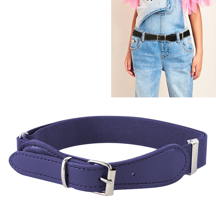 Kids Polyester + PU Leather Square Pin Buckle Adjustable Elastic Belt, 65cm