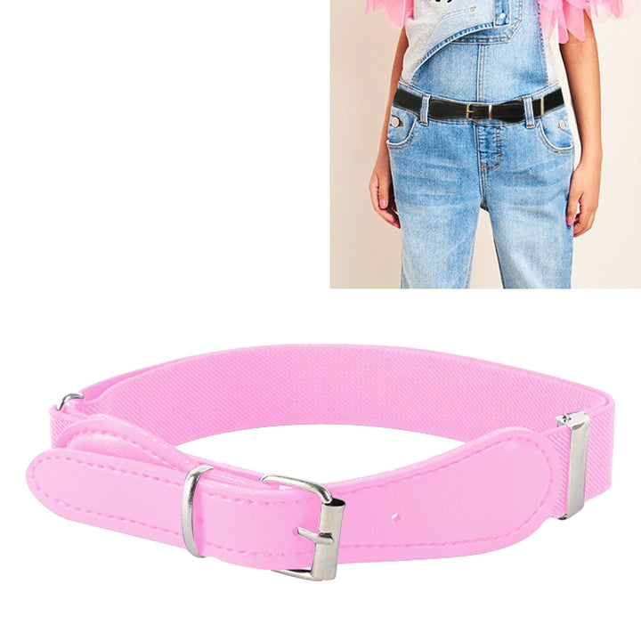 Kids Polyester + PU Leather Square Pin Buckle Adjustable Elastic Belt, 65cm