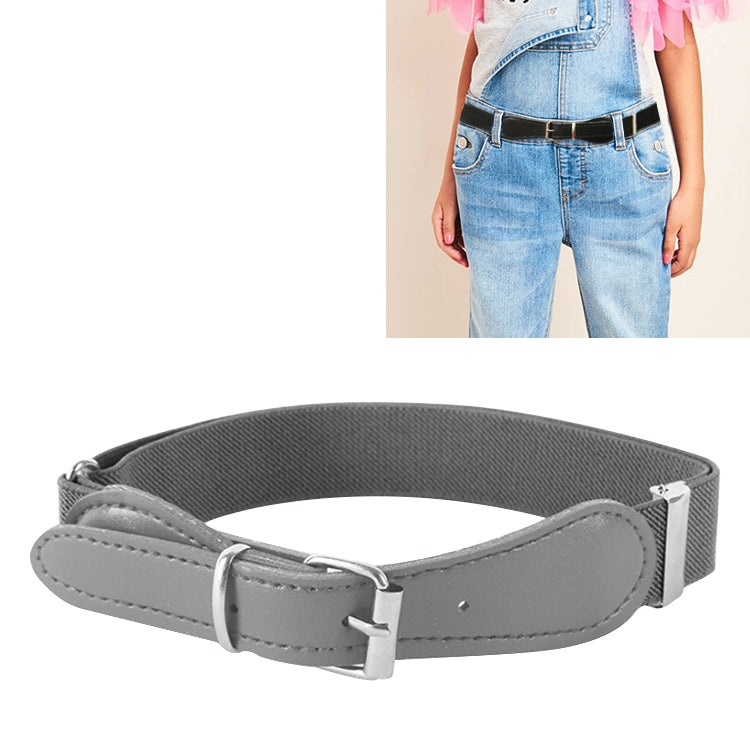 Kids Polyester + PU Leather Square Pin Buckle Adjustable Elastic Belt, 65cm