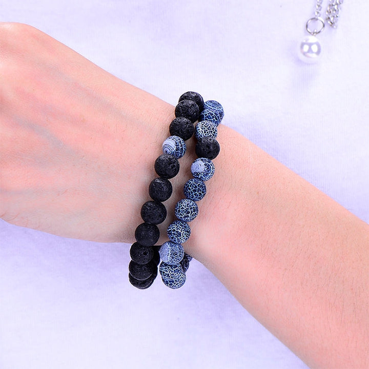 2PCS/Set Couples Jewelry Classic Distance Black Lava Beaded Bracelet Bangle