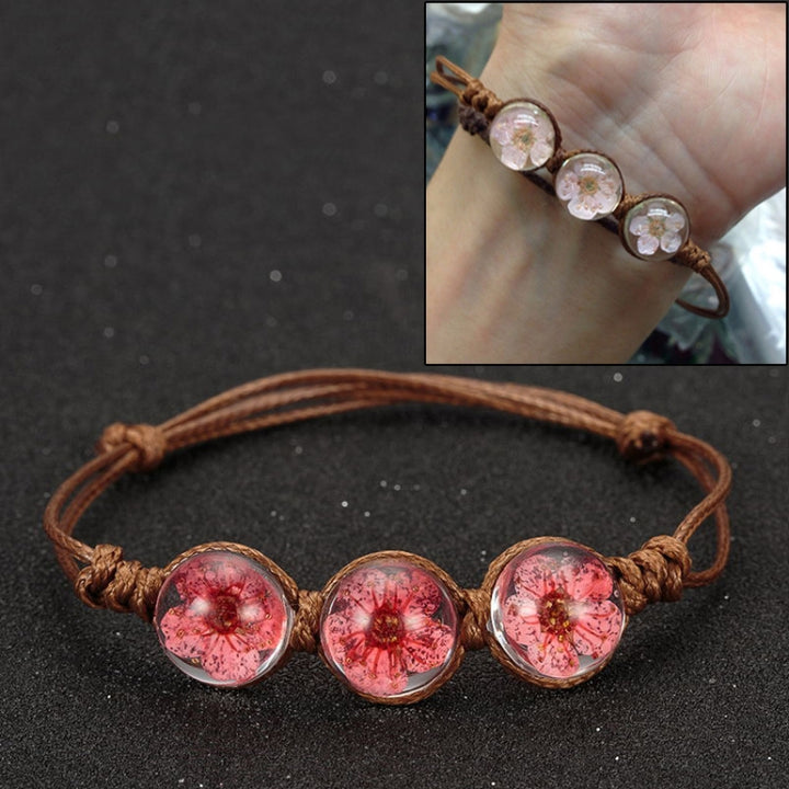 Lucky Handmade Woven Dried Flower Glass Beads Bracelets, Purple, Pink, Rosered, Blue, White, Orange, Red, Yellow