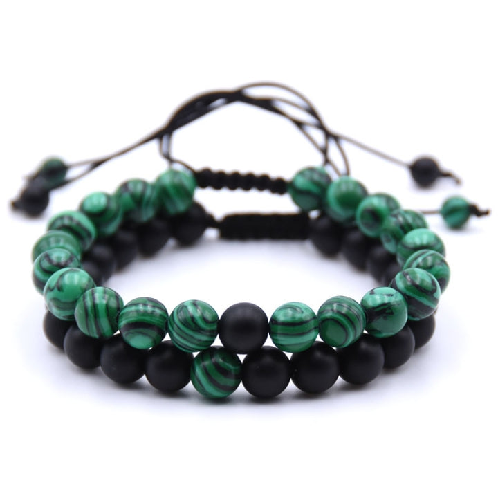 8mm Natural Stone Beads Men Weave Charm Couple Bracelets