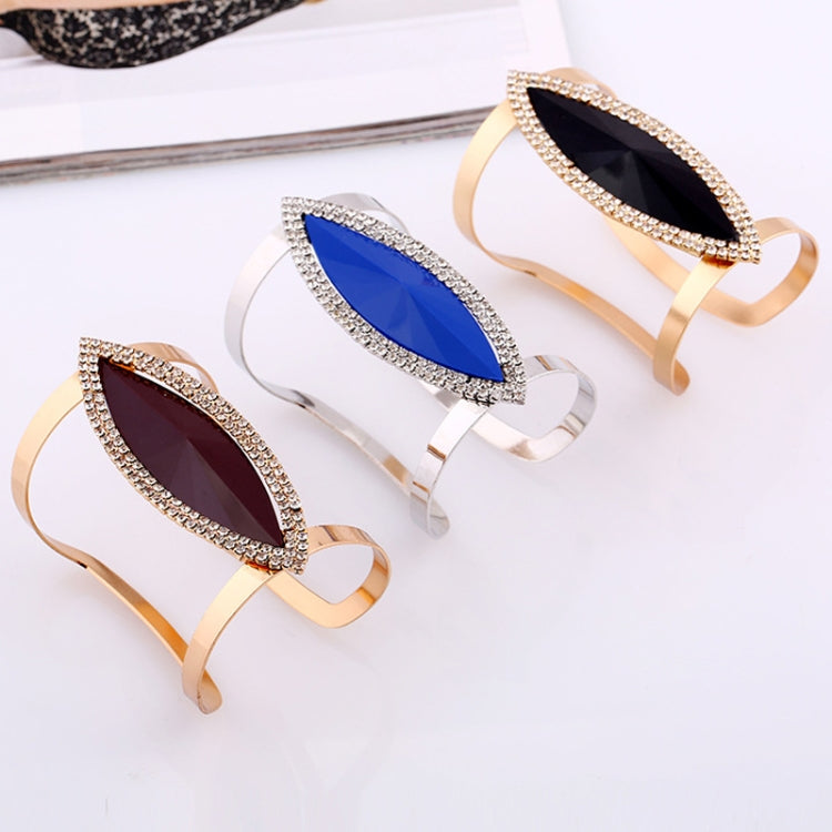 Metal Bangles Women Trendy Resin Mosaic Crystal Bracelet Smooth Wide Opening Adjustable Bangle, Silver blue, Gold black, Gold brown