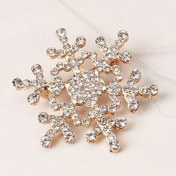 Fashion Water Drill Christmas Snowflake Brooch, Gold, Silver