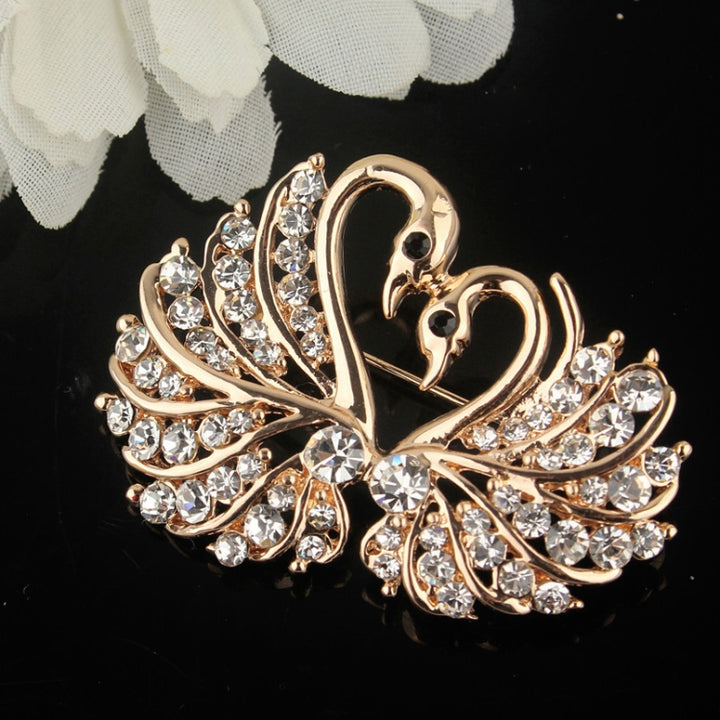 Crystal Swan Brooch Pins Animal Rhinestones Brooches for Women, White, Pink, Champagne