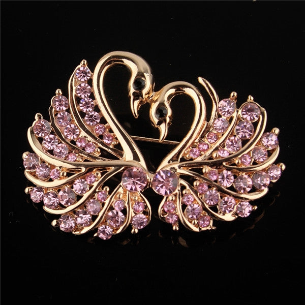 Crystal Swan Brooch Pins Animal Rhinestones Brooches for Women, White, Pink, Champagne