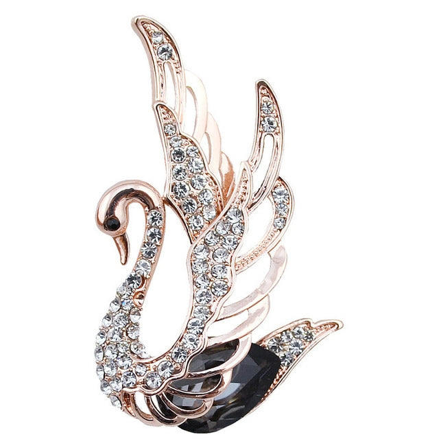 Women Fashion Swan Crystal Insert Drill Brooches, Gray, Purple, White