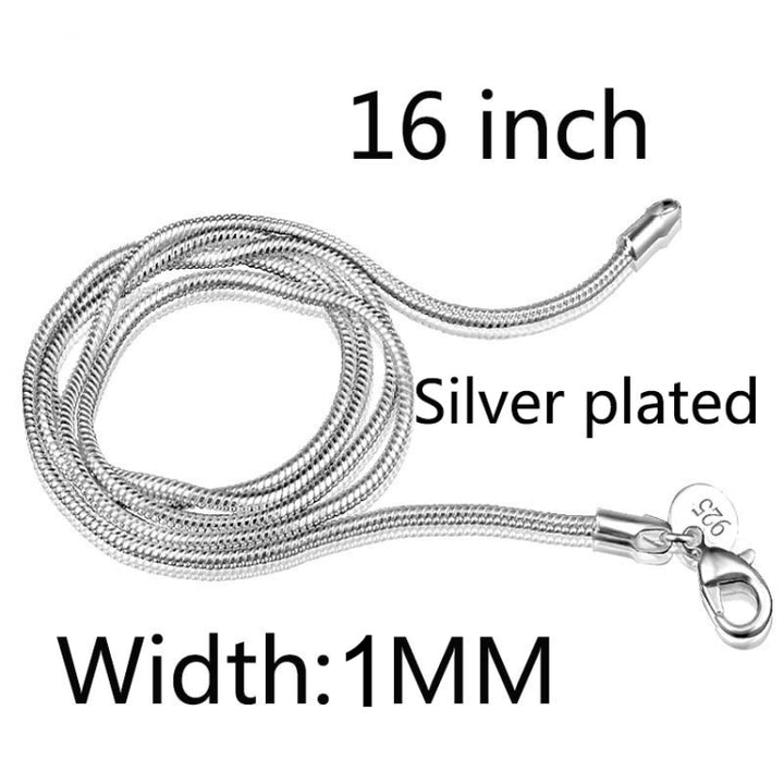 Silver-plated Snake Bone Chain Necklace Female Thin Necklace, 1mm 16 inch, 1mm 18 inch, 1mm 20 inch, 1mm 22 inch, 1mm 24 inch, 1mm 26 inch, 1mm 28 inch, 1mm 30 inch, 2mm 16 inch, 2mm 18 inch, 2mm 20 inch, 2mm 22 inch, 2mm 24 inch