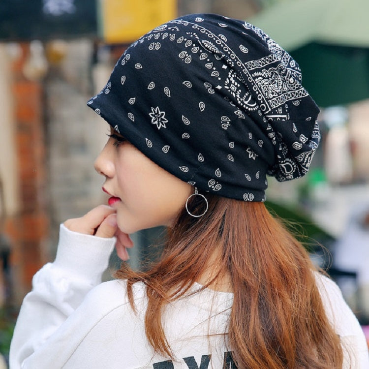 Autumn and Winter Ladies Cotton Flower Print Hat Windproof Warm Beanie, 50-60cm