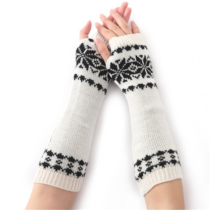 Unisex Universal Autumn Winter Snowflake Pattern Knitted Wool Warm Cuffs Fingerless Arm Sleeves