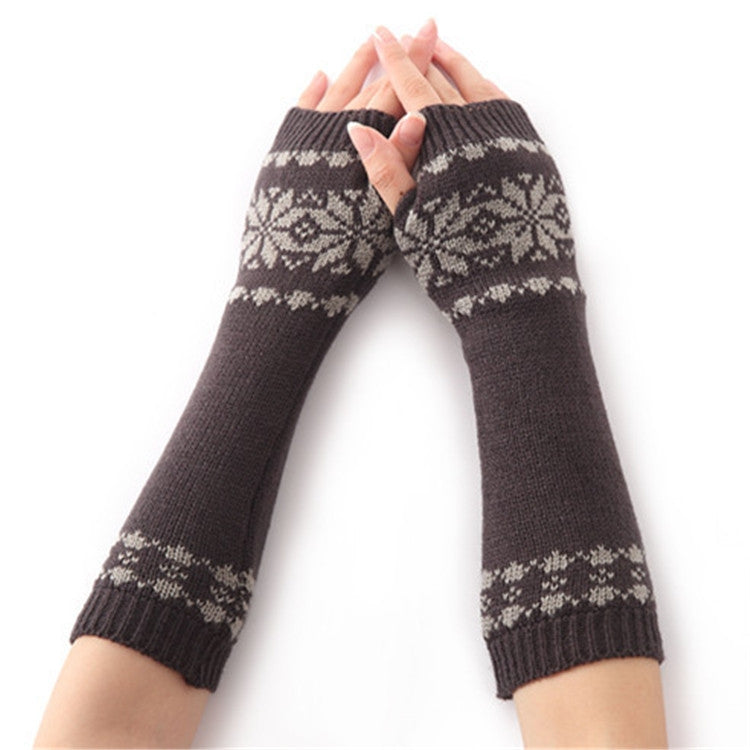 Unisex Universal Autumn Winter Snowflake Pattern Knitted Wool Warm Cuffs Fingerless Arm Sleeves