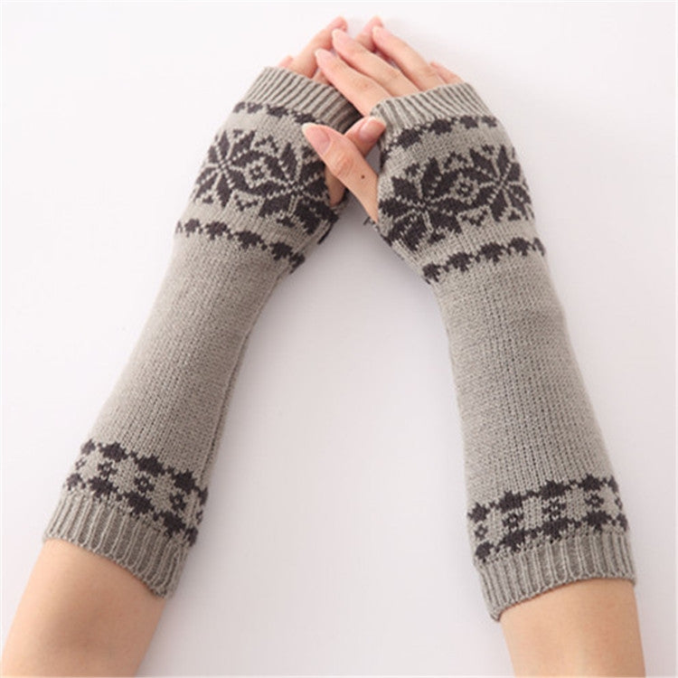 Unisex Universal Autumn Winter Snowflake Pattern Knitted Wool Warm Cuffs Fingerless Arm Sleeves