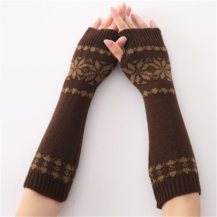 Unisex Universal Autumn Winter Snowflake Pattern Knitted Wool Warm Cuffs Fingerless Arm Sleeves