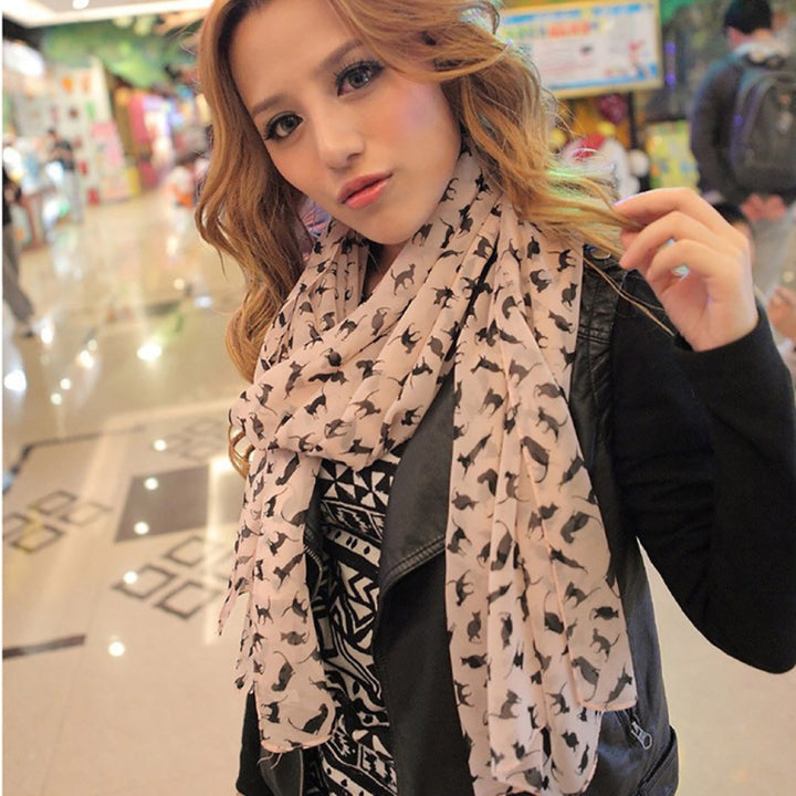 Ladies Cats Printed Chiffon Scarf, Length: 150cm x 60cm