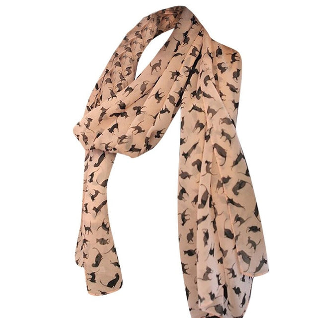 Ladies Cats Printed Chiffon Scarf, Length: 150cm x 60cm