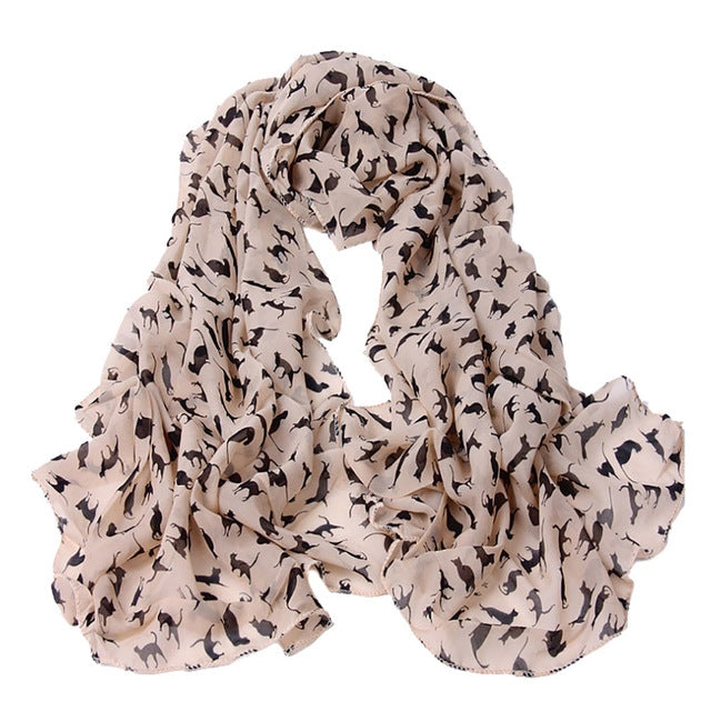 Ladies Cats Printed Chiffon Scarf, Length: 150cm x 60cm