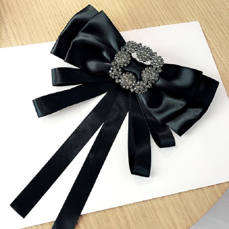 Women Vintage Satin Fabric Bow Tie Square Rhinestone Bow-knot Brooch