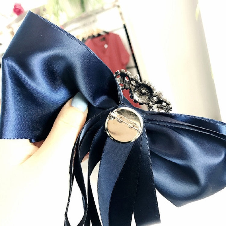 Women Vintage Satin Fabric Bow Tie Square Rhinestone Bow-knot Brooch