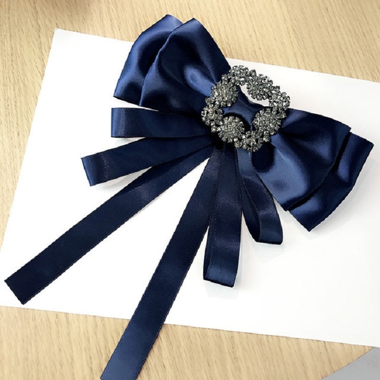 Women Vintage Satin Fabric Bow Tie Square Rhinestone Bow-knot Brooch