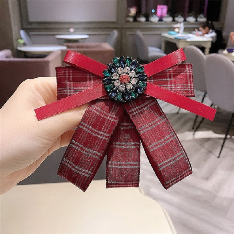 Women Fresh Plaid Bow Tie Diamond Bow-knot Brooch Shirt Accessories