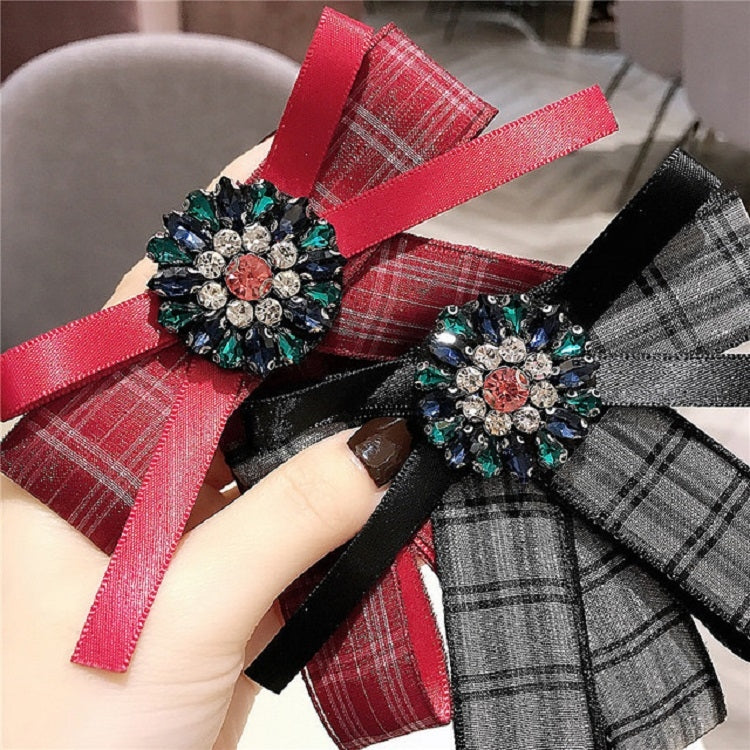 Women Fresh Plaid Bow Tie Diamond Bow-knot Brooch Shirt Accessories