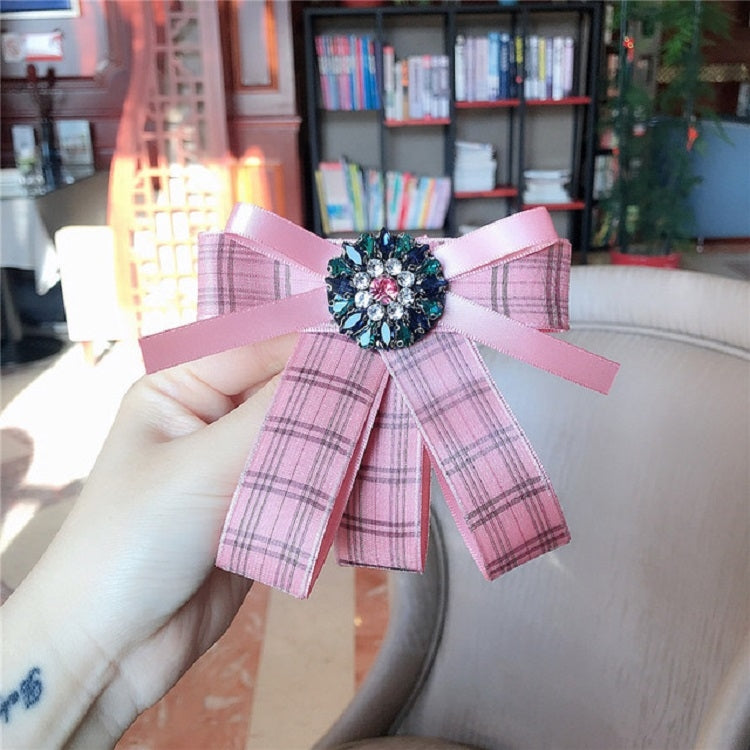 Women Fresh Plaid Bow Tie Diamond Bow-knot Brooch Shirt Accessories