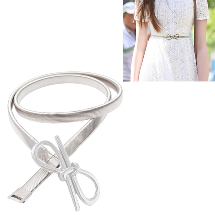 All-metal Material Bow-knot Shape Buckled Elastic Fine Belt for Women, Length: 70cm