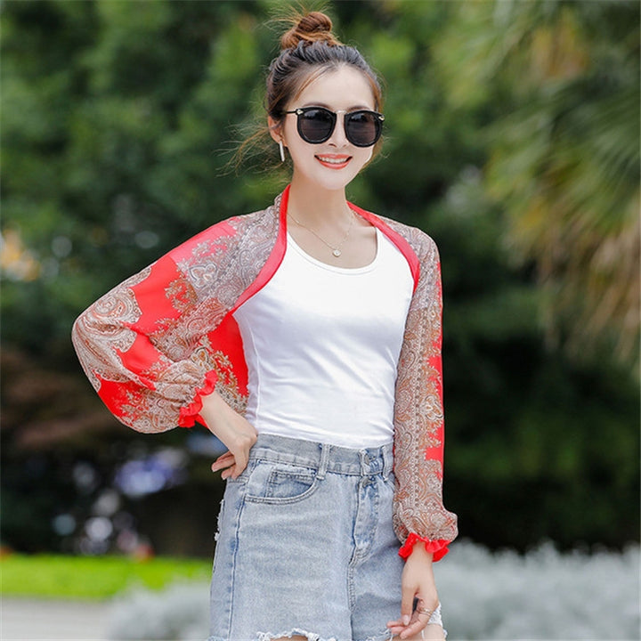 Spring And Summer Chiffon Sun Protection Clothing Outdoor Riding Cashew  Printed UV Protection Sleeve, 160 x 50cm