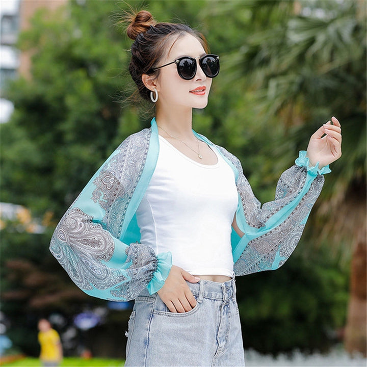 Spring And Summer Chiffon Sun Protection Clothing Outdoor Riding Cashew  Printed UV Protection Sleeve, 160 x 50cm