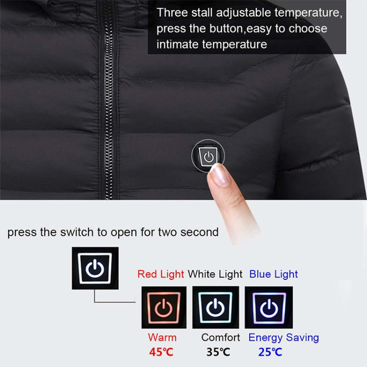 Winter Smart Electric Heating Hooded Jacket, M, L, XL, XXL, XXXL, XXXXL