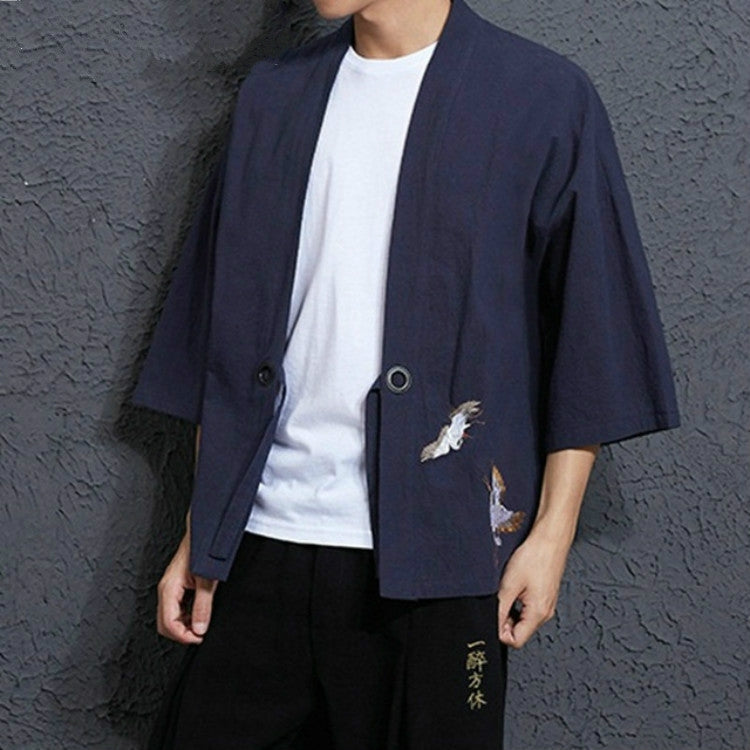 Men's Loose Embroidery Hanfu Robe Cardigan, M, L, XL, XXL, XXXL, XXXXL