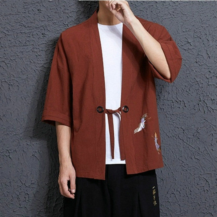 Men's Loose Embroidery Hanfu Robe Cardigan, M, L, XL, XXL, XXXL, XXXXL