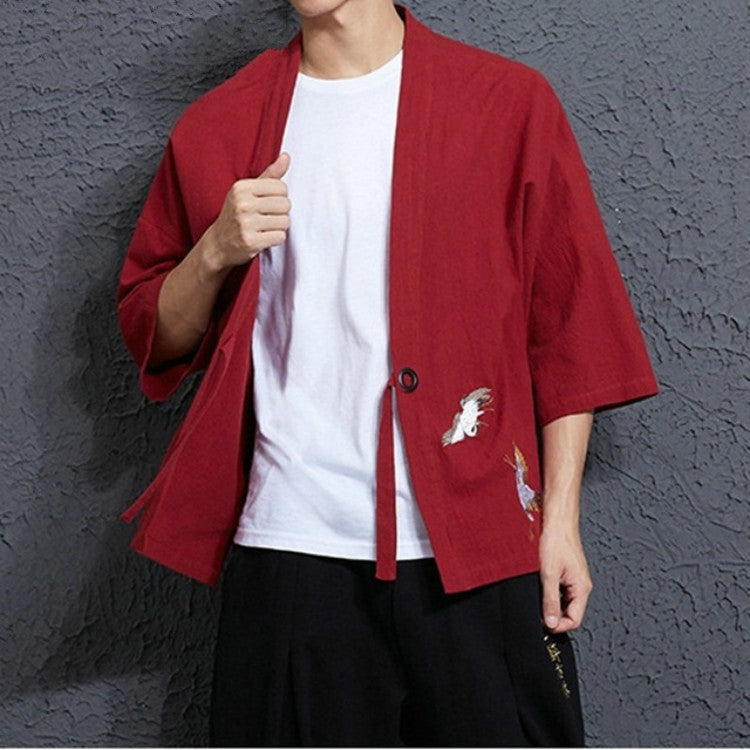 Men's Loose Embroidery Hanfu Robe Cardigan, XXXXXL