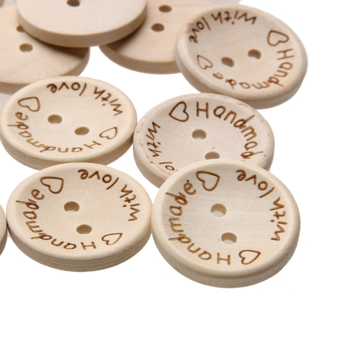 100 PCS English Alphabet Carved Round Wooden Buttons, 15mm, 20mm, 25mm