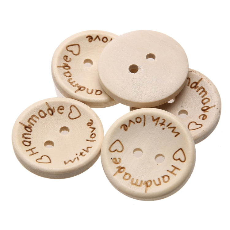 100 PCS English Alphabet Carved Round Wooden Buttons, 15mm, 20mm, 25mm