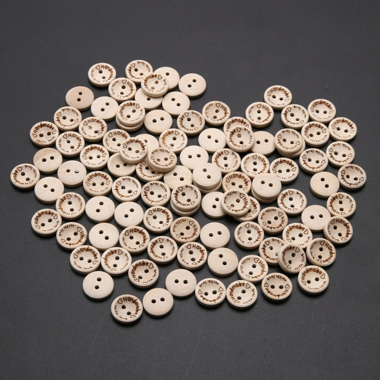 100 PCS English Alphabet Carved Round Wooden Buttons, 15mm, 20mm, 25mm