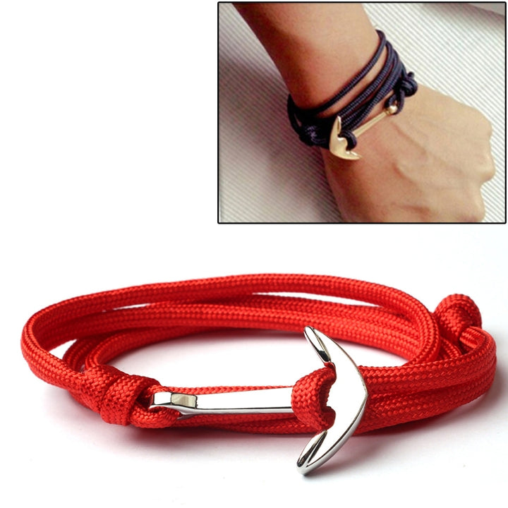 Alloy Anchor Charm Multilayer Leather Friendship Bracelets, Black, Red, Blue