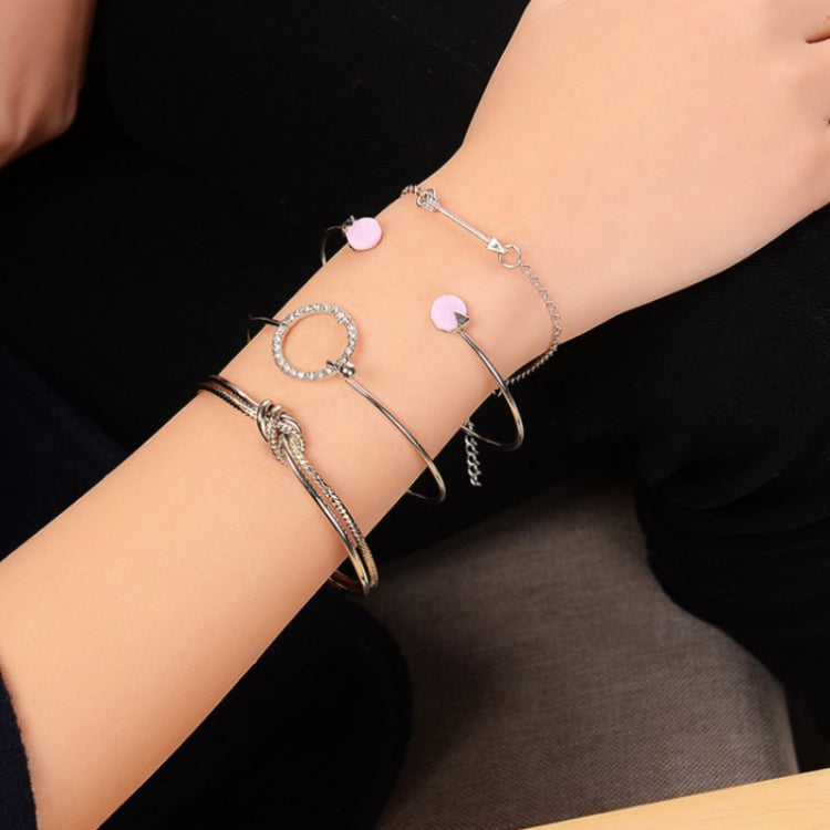 4 PCS/Set Arrow Multilayer Open Adjustable Round Crystal Bracelet Set for Women, gold, silver