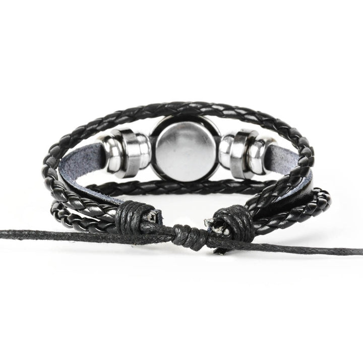 12 Constellation Black Braided Leather Glass Dome Punk Men Bracelet, Gemini, Cancer, Leo, Virgo, Libra, Scorpio, Sagittarius, Aquarius, Pisces, Capricorn, Aries, Taurus