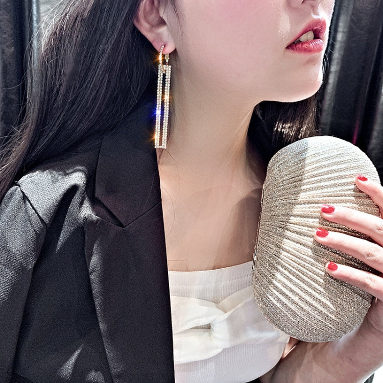 Fashion Long Geometric Drop Earrings Luxury Gold Silver Color Rectangle Rhinestone Earring, Blue, Gold, Rose Gold, Silver