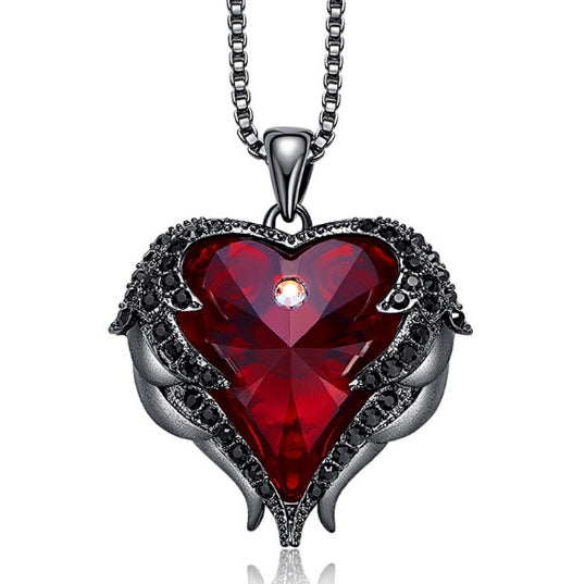 Women Fashion Angel Wings Crystals Heart Necklaces