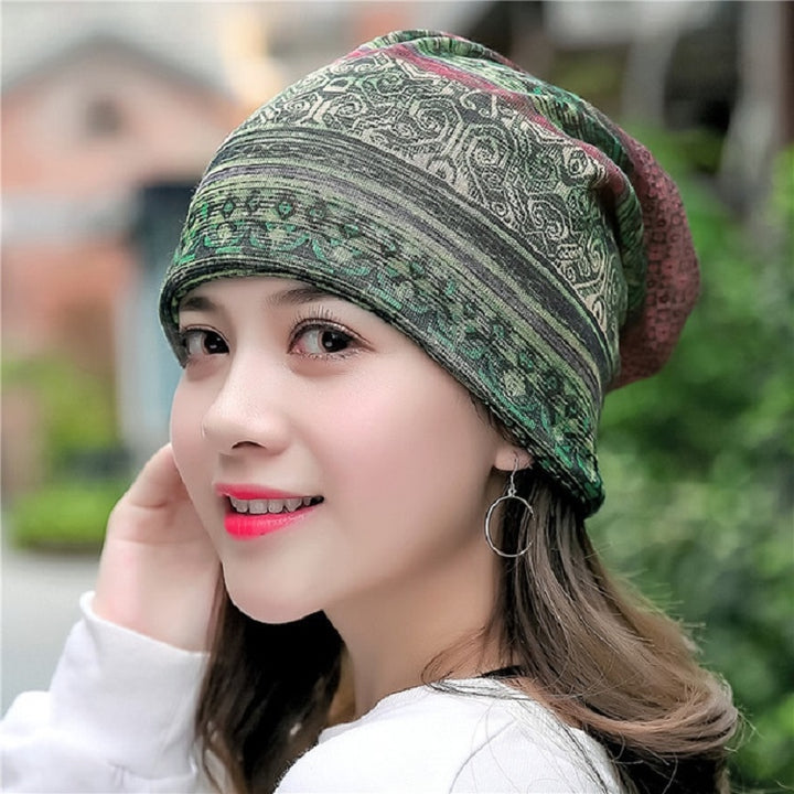 National Style Cotton Yarn Thin Wrap Cap Turban Hat for Women