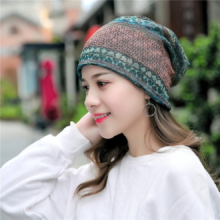 National Style Cotton Yarn Thin Wrap Cap Turban Hat for Women