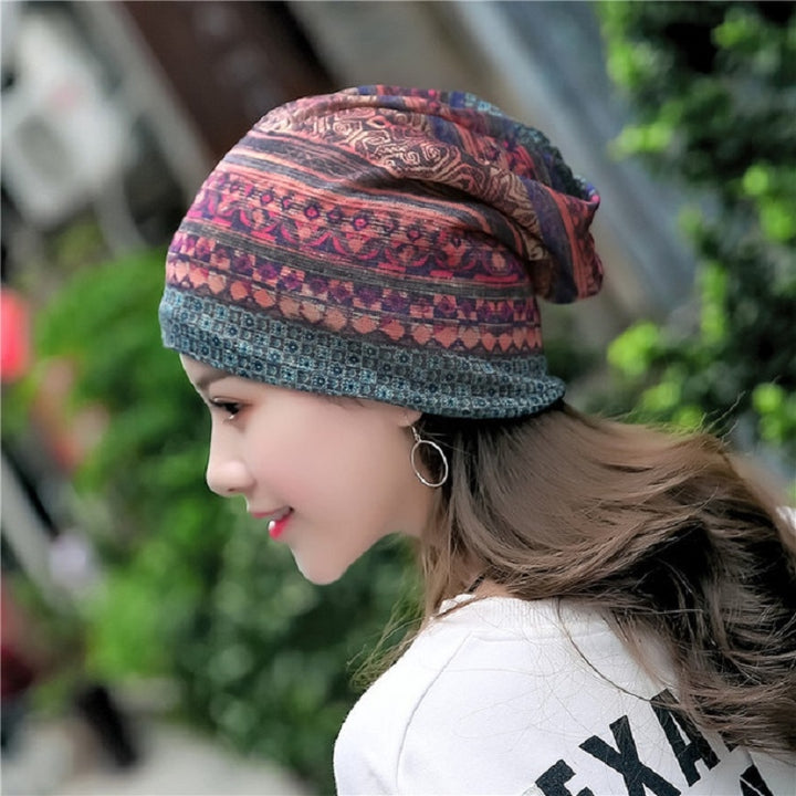 National Style Cotton Yarn Thin Wrap Cap Turban Hat for Women