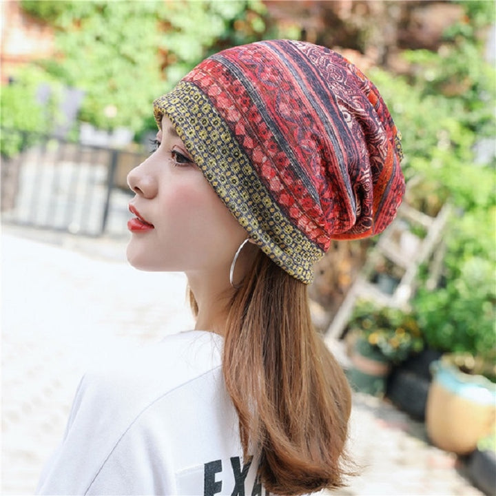 National Style Cotton Yarn Thin Wrap Cap Turban Hat for Women