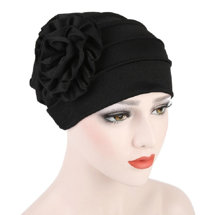 Solid Color Side Flower Turban Hat Women Confinement Hat, Adjustable