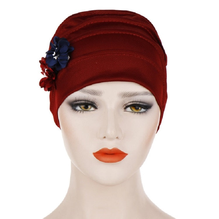 Flowers Decoration Linen Hexagon Turban Hat Wrap Cap